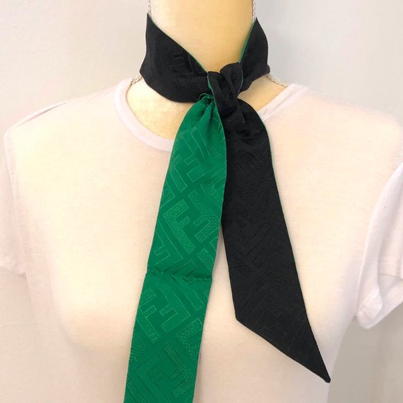 Brand New Fendi FF Logo Print Wrappy  Green Black - Picture 4 of 4
